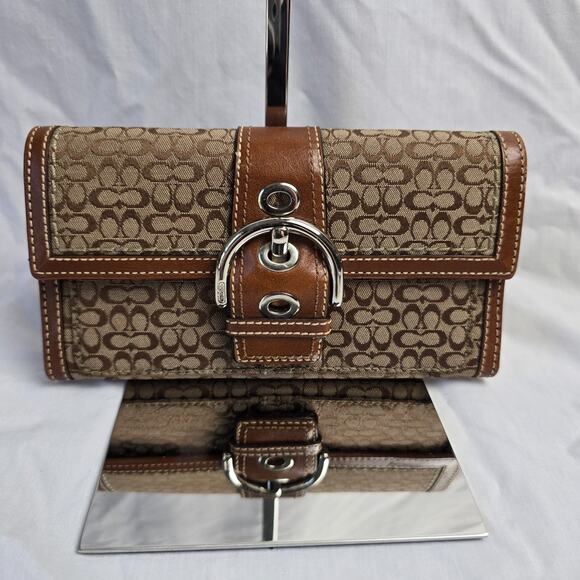 Vintage Coach Buckle Wallet Signature Brown Canvas & Leather - Picture 1 of 11